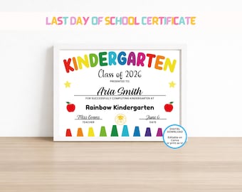 BEWERKBAAR certificaat laatste dag van de kleuterschool, diploma kleuterschool, eindejaarsprijs, afdrukbaar diploma, laatste schooldag