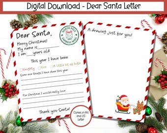 Letter to Santa, Kids Letter to Santa, Printable Letter to Santa, Kids Christmas Wish List, Dear Santa Letter,  Santa Wish List, Santa List