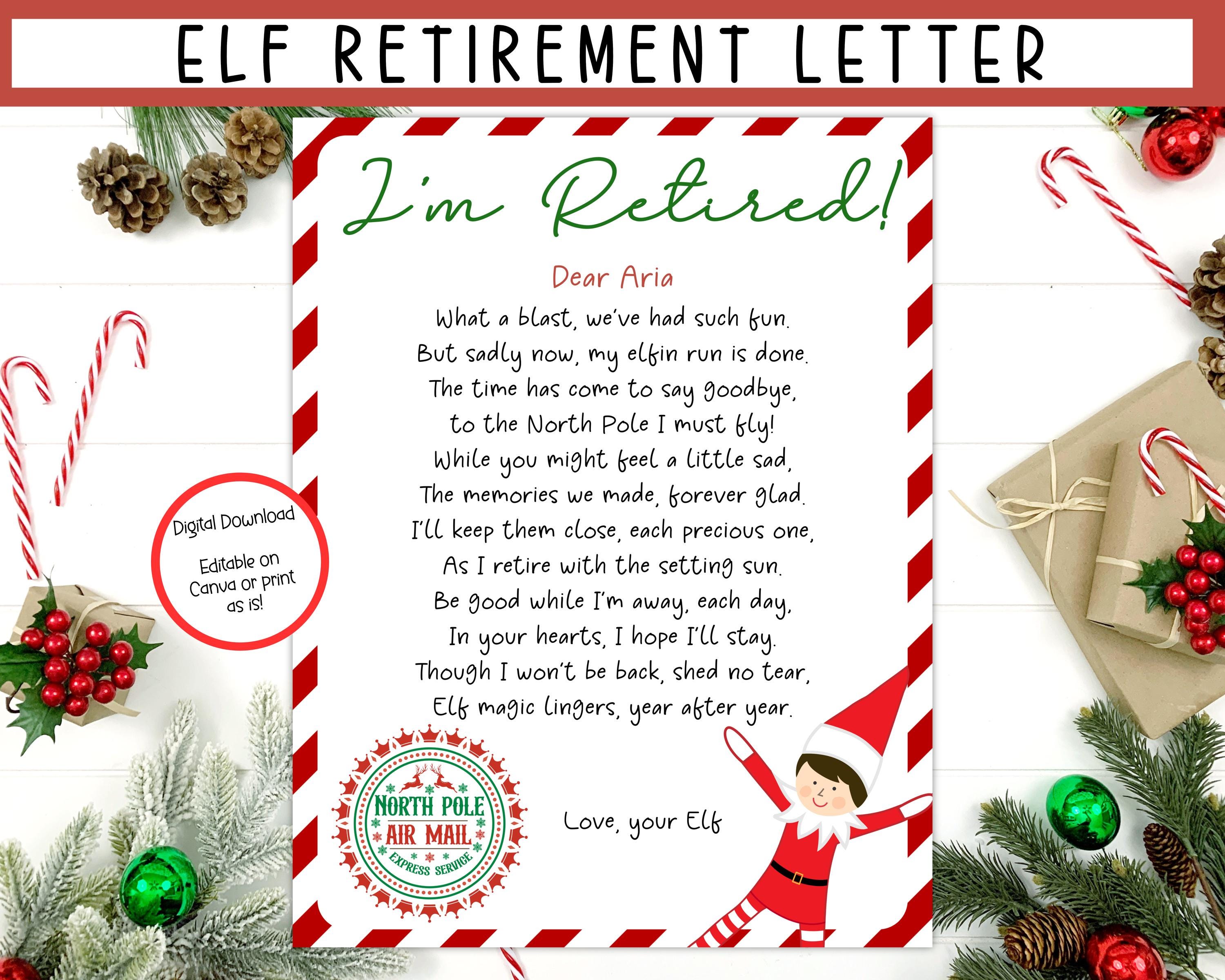 editable elf retirement letter, goodbye letter, elf final