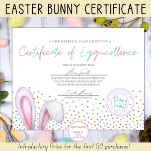 Certificat MODIFIABLE du lapin de Pâques, lapin de Pâques imprimable coloré, Pâques imprimable, officiel du bureau du lapin de Pâques