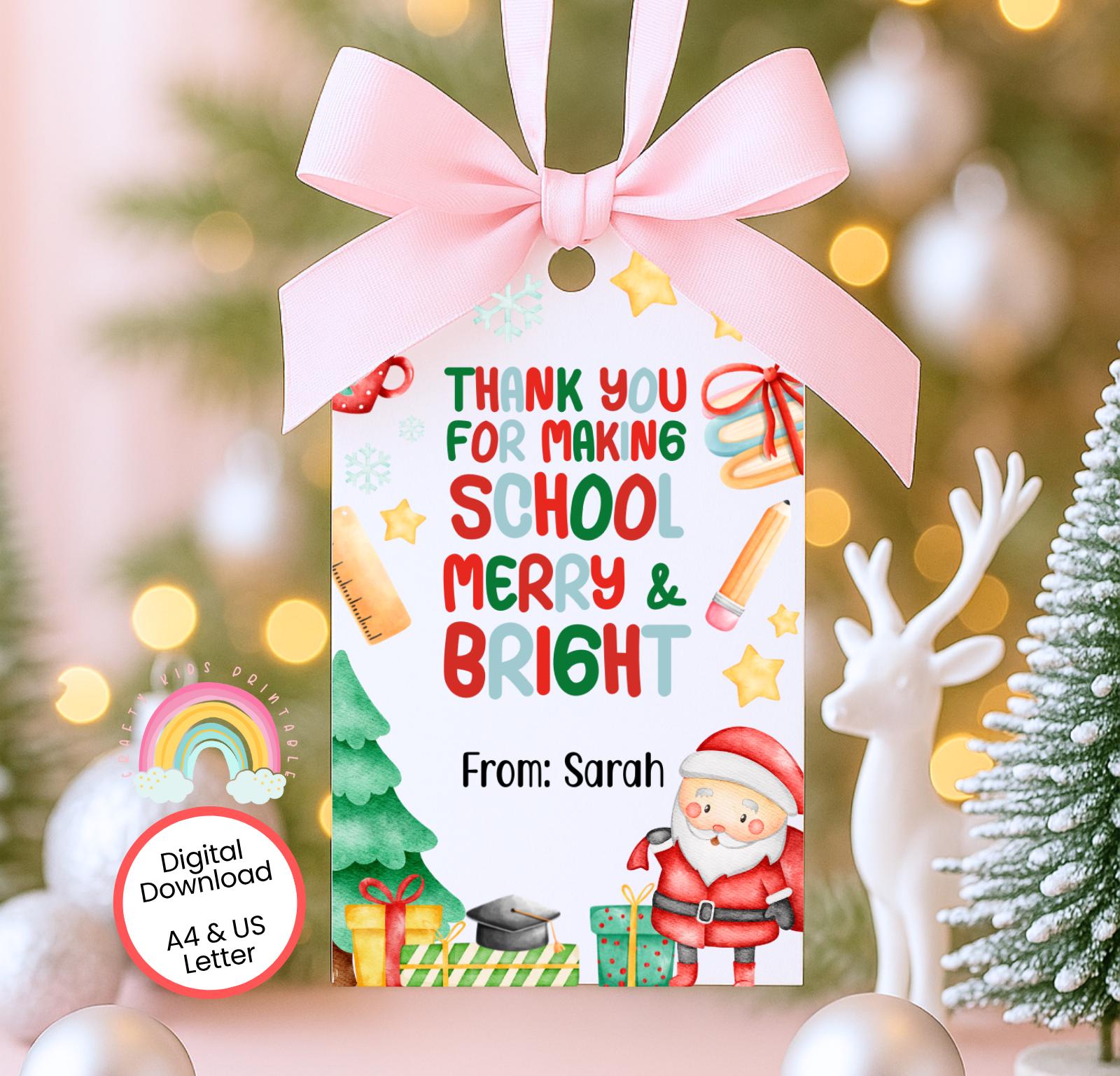 EDITABLE Christmas Teacher Appreciation Gift Tag, Christmas School Gift ...