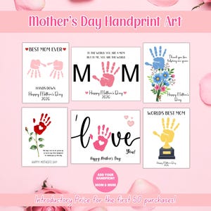 Lot imprimable Fête des mères, cadeau fête des mères d'art de l'empreinte de la main de la fête des mères, art de l'empreinte de la main de maman, page d'activités, activité créative pour la fête des mères