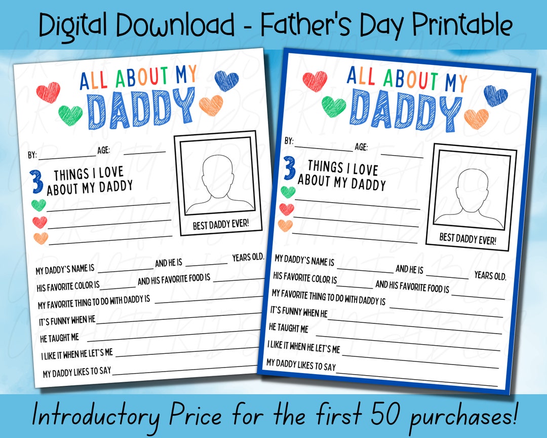 All About My Daddy Printable Father's Day Printable Etsy All About My Daddy Printable Father's Day Printable Etsy