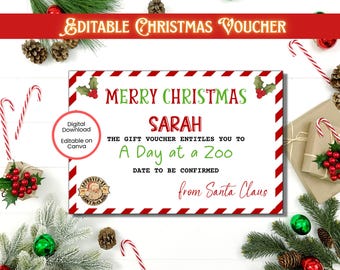 Christmas Gift Voucher Template, Last Minute Christmas Gift, Santa Gift Certificate, Editable Voucher, Santa Voucher,  Christmas Gift Coupon