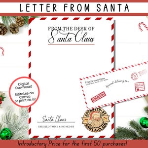 Lettera di Babbo Natale, Carta da lettere di Babbo Natale stampabile, Carta intestata ufficiale di Babbo Natale, Busta ufficiale con timbro di Babbo Natale, Stampabile di Natale