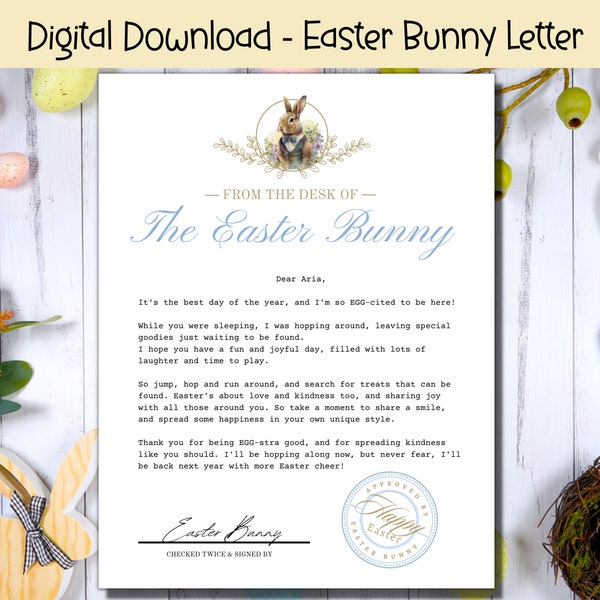 EDITABLE Letter From Easter Bunny, Blue Printable Easter Bunny Letter, Easter Printable, Official Letter from The Desk of the Easter Bunny