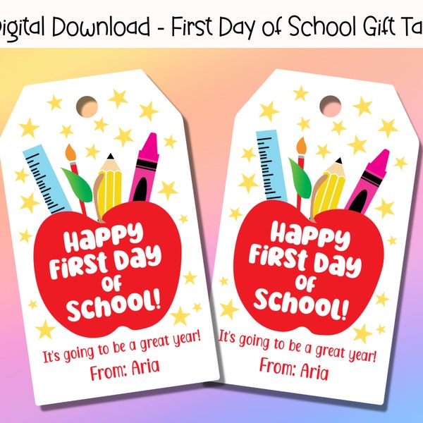 EDITABLE First Day Of School Gift Tag, Back To School Gift Tag, Teacher Thank You Gift Tags, First Day Of School Printable, Preschool