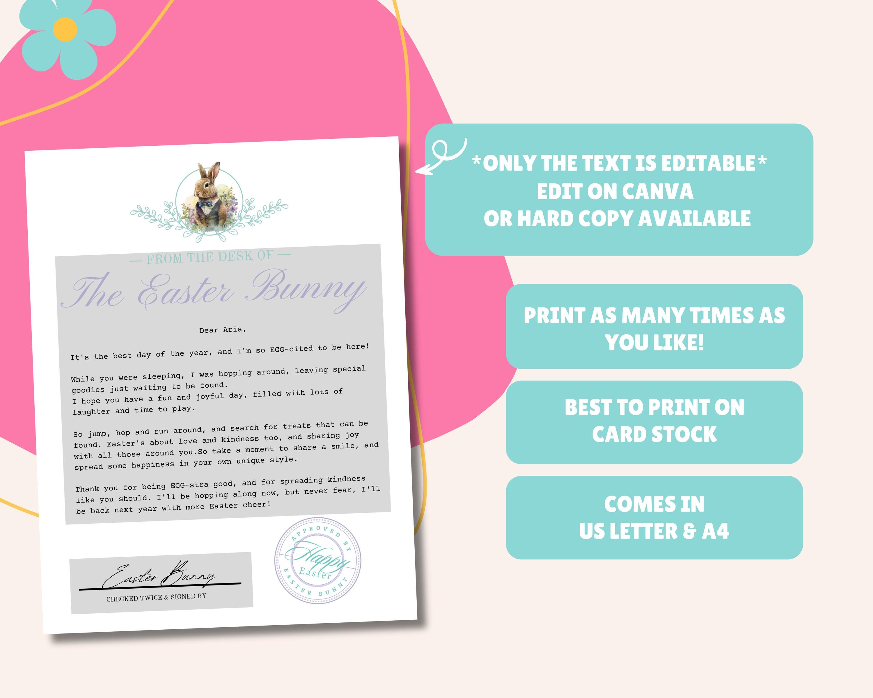 EDITABLE Letter From Easter Bunny, Purple Printable Easter Bunny Letter ...