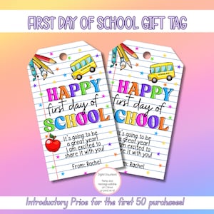Etiqueta de regalo editable para el primer día de clases, etiqueta de regalo para la vuelta al cole, etiquetas de regalo de agradecimiento para el profesor, imprimible para el primer día de clases, preescolar