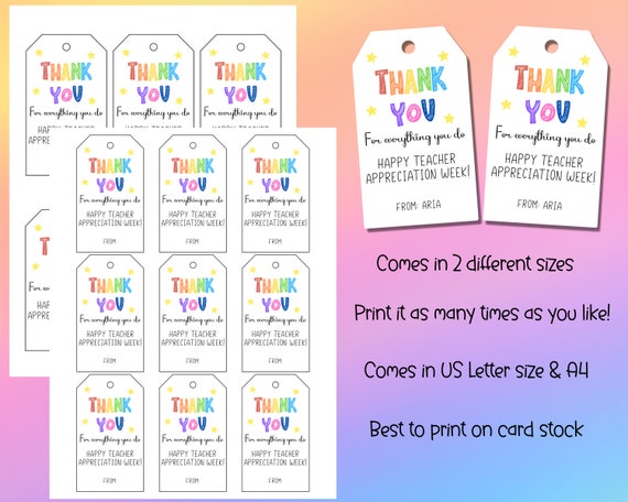 Editable - Classroom Setup - Gift Tags - Teacher Appreciation Gift Tags -  Thank you for helping me grow - Lucky Little Learners