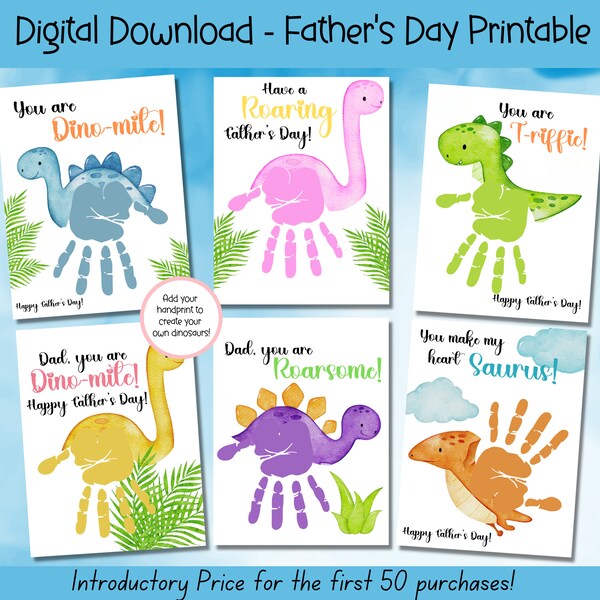 Father's Day Printable, Dinosaur Handprint Art Bundle, Fathers Day Gift, Fathers Day Handprint Art, Activity Page, Daddy Craft Activity