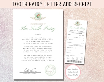 EDITABLE Tooth Fairy Letter, Tooth Fairy Receipt, Tooth Fairy Note, First Tooth Certificate, Letter from Tooth Fairy, Fairy Certificate