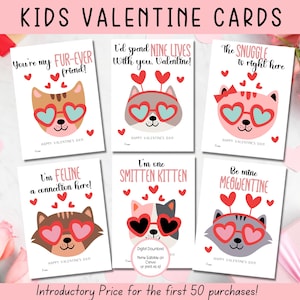 EDITABLE Printable Cat Valentine Cards, Classroom Valentines Day Cards, Kids Valentines, Girls Valentine, Valentine cards for kids classroom