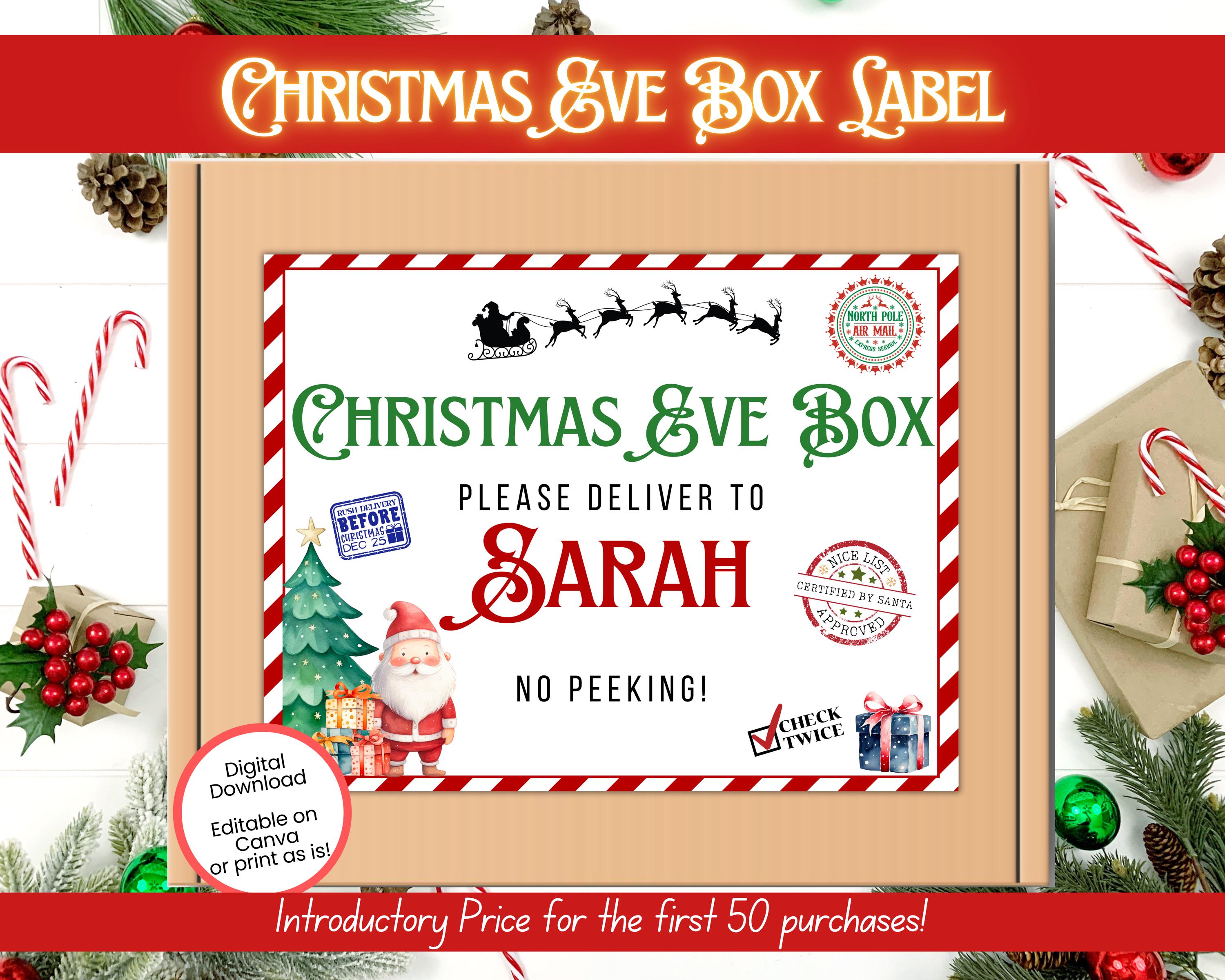 editable christmas eve box label, printable christmas eve box sign