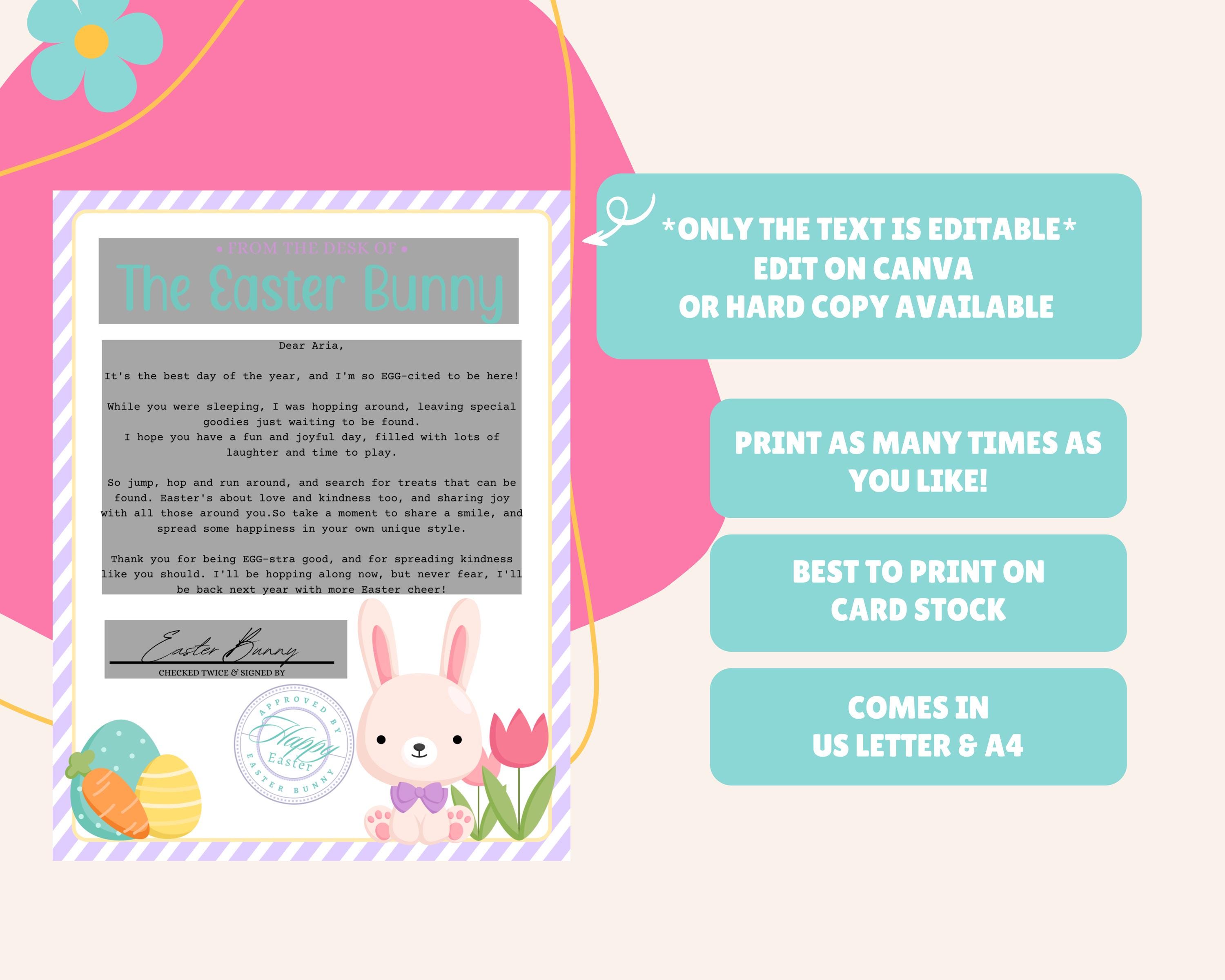 EDITABLE Letter From Easter Bunny, Purple Printable Easter Bunny Letter ...