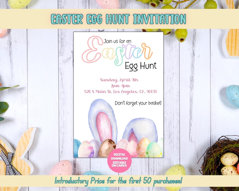 EDITABLE Easter Egg Hunt Invitation, Easter Party Invite, Easter Egg Hunt Party, Easter Invite, Easter Template, Easter Scavenger Hunt image 1