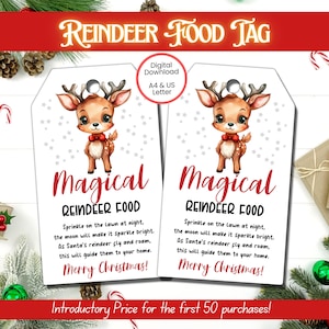 Etiquetas mágicas de comida de reno, comida de reno, etiquetas imprimibles de comida mágica de reno, comida navideña de reno, etiqueta imprimible