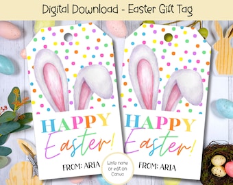 Rainbow Easter Gift Tags, Easter Printable, Kids Easter Basket, Printable Easter Basket Tag,  Printable Treat Bag Tag, Basket Tag for Easter