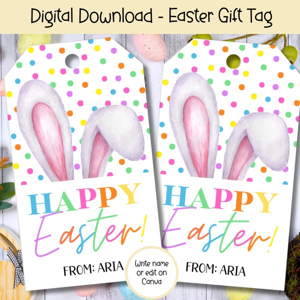 Rainbow Easter Gift Tags, Easter Printable, Kids Easter Basket, Printable Easter Basket Tag,  Printable Treat Bag Tag, Basket Tag for Easter