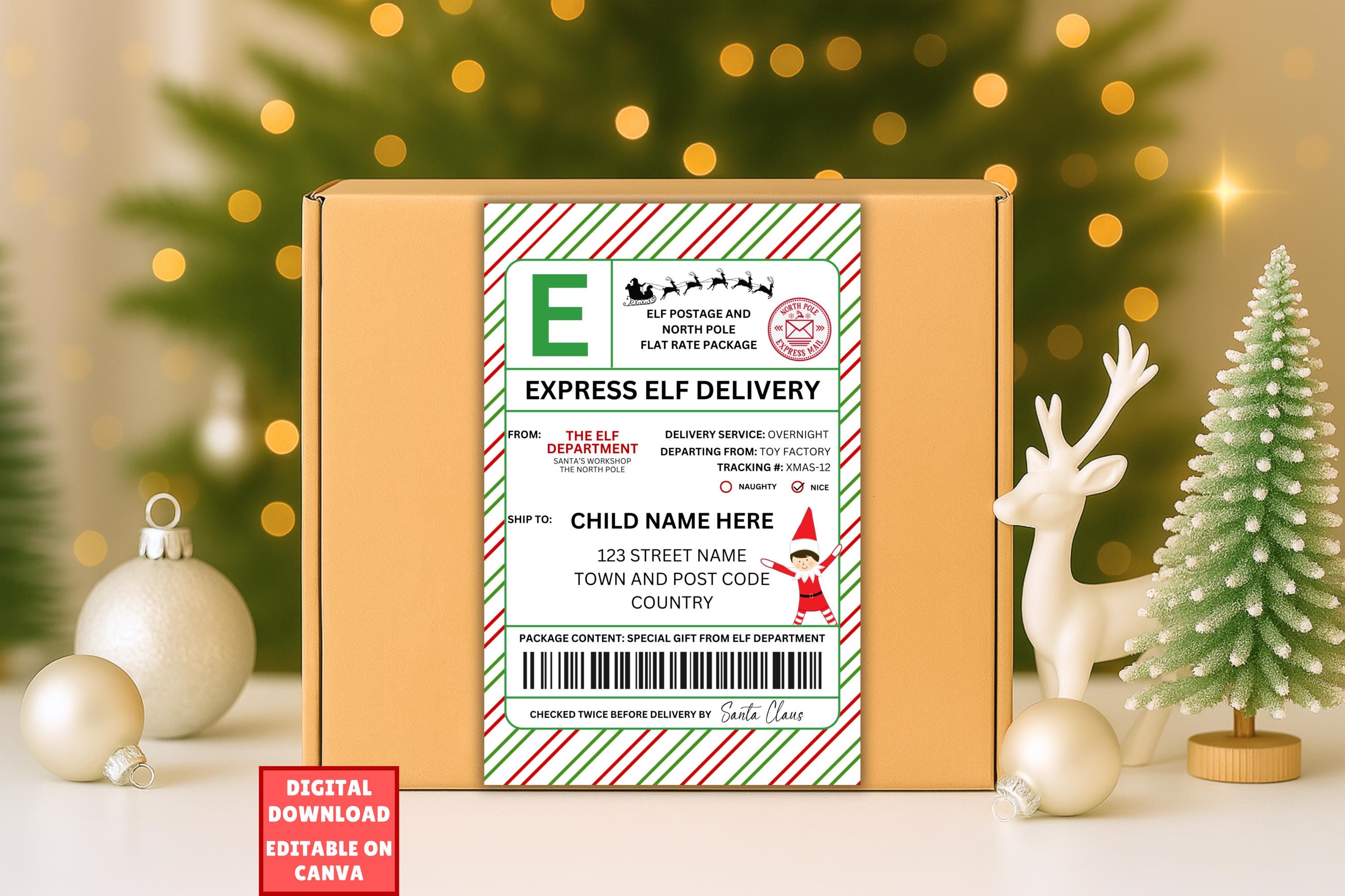 EDITABLE Elf Shipping Label, North Pole Delivery Tags, Santa Mail, Official Santa Delivery Tag, North Pole Sticker, Elf Arrival Package