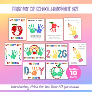 Paquete de arte con huellas de manos para el primer día de clases, actividad para niños para la vuelta al cole, recuerdo del primer día de clases 2026, arte infantil imprimible, manualidad escolar