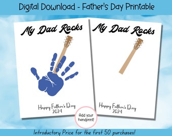 Father's Day Printable, My Dad Rocks Handprint Art, Fathers Day Gift, Fathers Day Handprint Art, Activity Page, Daddy Craft Activity