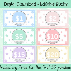 EDITIERBARE Mom Bucks, Spielgeld, Belohnung Bucks, Kinder Belohnungssystem, Chore Bucks, Belohnungsgeld, gute Behavior Bucks, druckbare Mom Geld