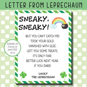 Carta de duende editable, carta trampa para duendes, carta de duende, nota de duende, imprimible para el día de San Patricio para niños, día de San Patricio