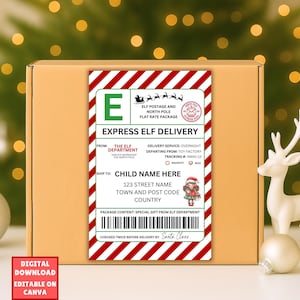 EDITABLE Elf Shipping Label, North Pole Delivery Tags, Santa Mail, Official Santa Delivery Tag, North Pole Sticker, Girl Elf Arrival Package