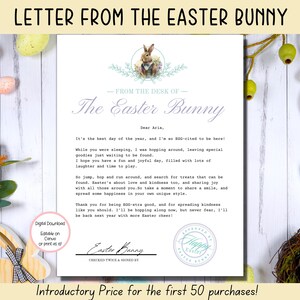 Carta EDITABLE del Conejo de Pascua, Carta morada imprimible del Conejo de Pascua, Imprimible de Pascua, Carta oficial del Escritorio del Conejo de Pascua