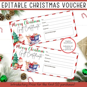 BEWERKBARE sjabloon kerstcadeaubon, digitale kerstbon, lastminute kerstcadeaubon, kerstbon, kerstbon