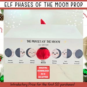 Adereços de fases da lua para elfos para imprimir, elfo da lua cheia, kit de elfo para imprimir, adereços de elfo para imprimir, chegada de elfo, elfo para imprimir, ideia engraçada de elfo