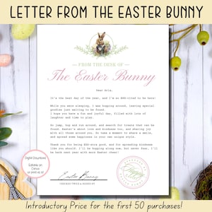 Carta EDITABLE del Conejo de Pascua, Carta Rosa Imprimible del Conejo de Pascua, Imprimible de Pascua, Carta Oficial del Escritorio del Conejo de Pascua