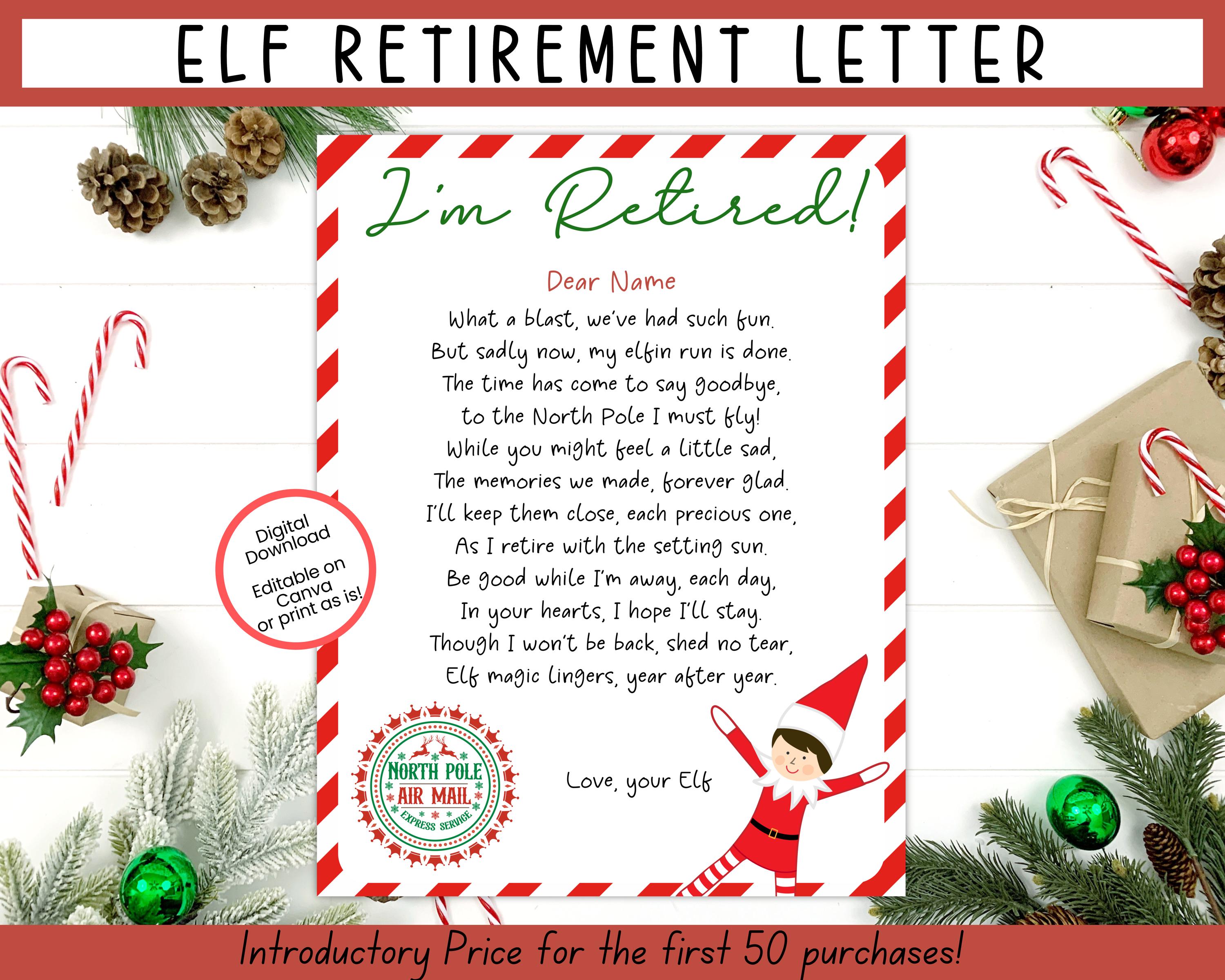 editable elf retirement letter, goodbye letter, elf final