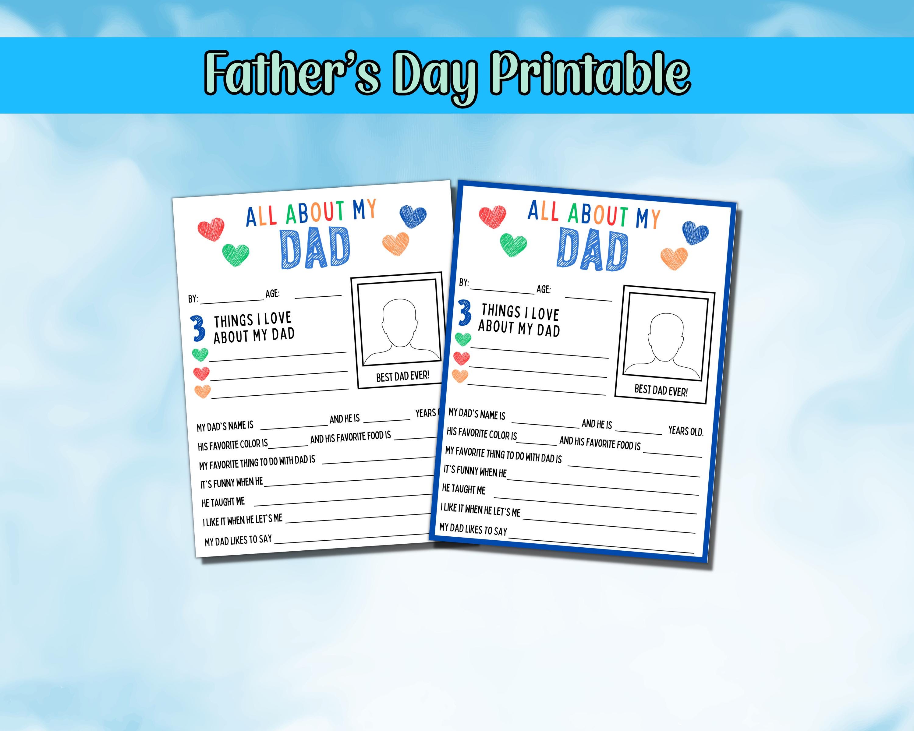 All About My Dad Printable, Father's Day Printable, Fathers Day Card ...