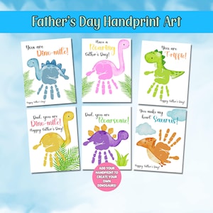 Father's Day Printable, Dinosaur Handprint Art Bundle, Fathers Day Gift, Fathers Day Handprint Art, Activity Page, Daddy Craft Activity image 1