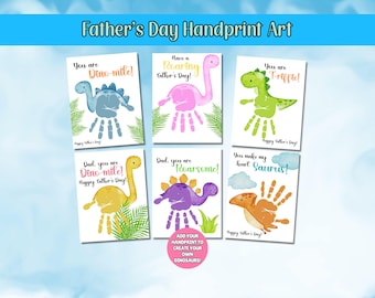 Father's Day Printable, Dinosaur Handprint Art Bundle, Fathers Day Gift, Fathers Day Handprint Art, Activity Page, Daddy Craft Activity