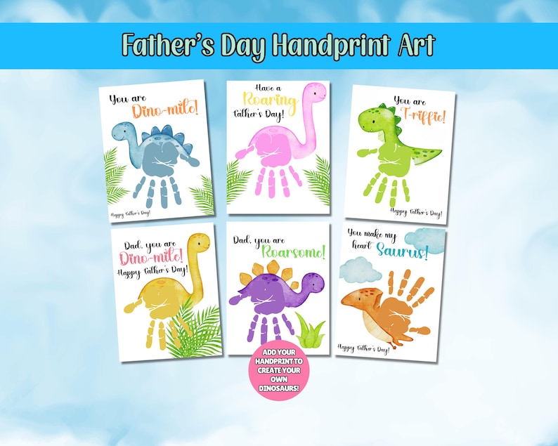 Father's Day Printable, Dinosaur Handprint Art Bundle, Fathers Day Gift, Fathers Day Handprint Art, Activity Page, Daddy Craft Activity image 1