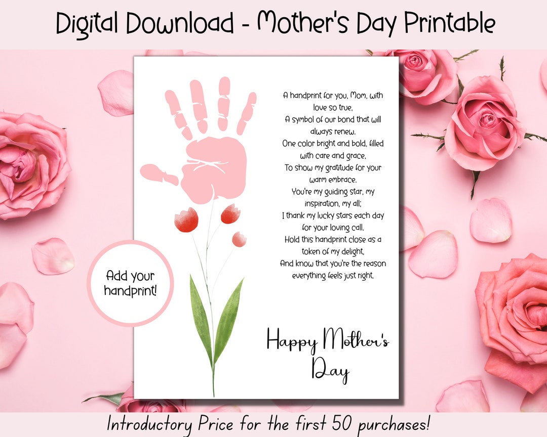 Mother's Day Printable, Mother's Day Handprint Art Mothers Day Gift ...