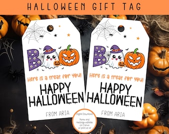EDITABLE Halloween Gift Tag, Halloween Class Gift Tag, Halloween Favor Tag, Trick or Treat Favor Tag, Halloween Treat Tags