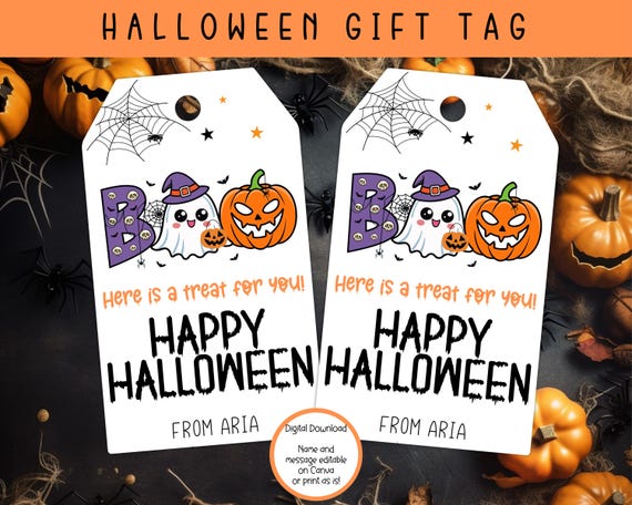 EDITABLE Halloween Gift Tag, Halloween Class Gift Tag, Halloween Favor Tag, Trick or Treat Favor Tag, Halloween Treat Tags