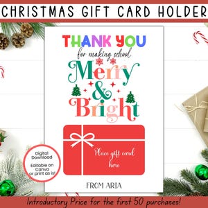 Porte-cartes de Noël imprimable MODifiable, carte de Noël de professeur, carte-cadeau de professeur de Noël, cadeau de Noël de professeur, carte-cadeau de café