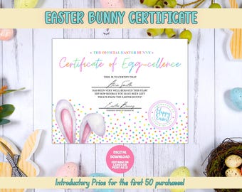 Certificato modificabile del coniglietto pasquale, coniglietto pasquale colorato stampabile, stampabile di Pasqua, ufficiale dalla scrivania del coniglietto pasquale