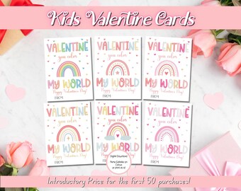 EDITABLE Printable Rainbow Valentines Cards, Classroom Valentines Day Cards, Kids Valentines, Rainbow Friends Valentines Day Cards, Gift Tag