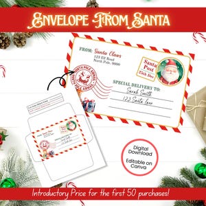 EDITABLE Santa Envelopes, Envelope for Santa Letter, Santa Printable, Santa Envelope, Santa Printables, Letter from Santa