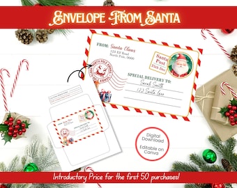 EDITABLE Santa Envelopes, Envelope for Santa Letter, Santa Printable, Santa Envelope, Santa Printables, Letter from Santa