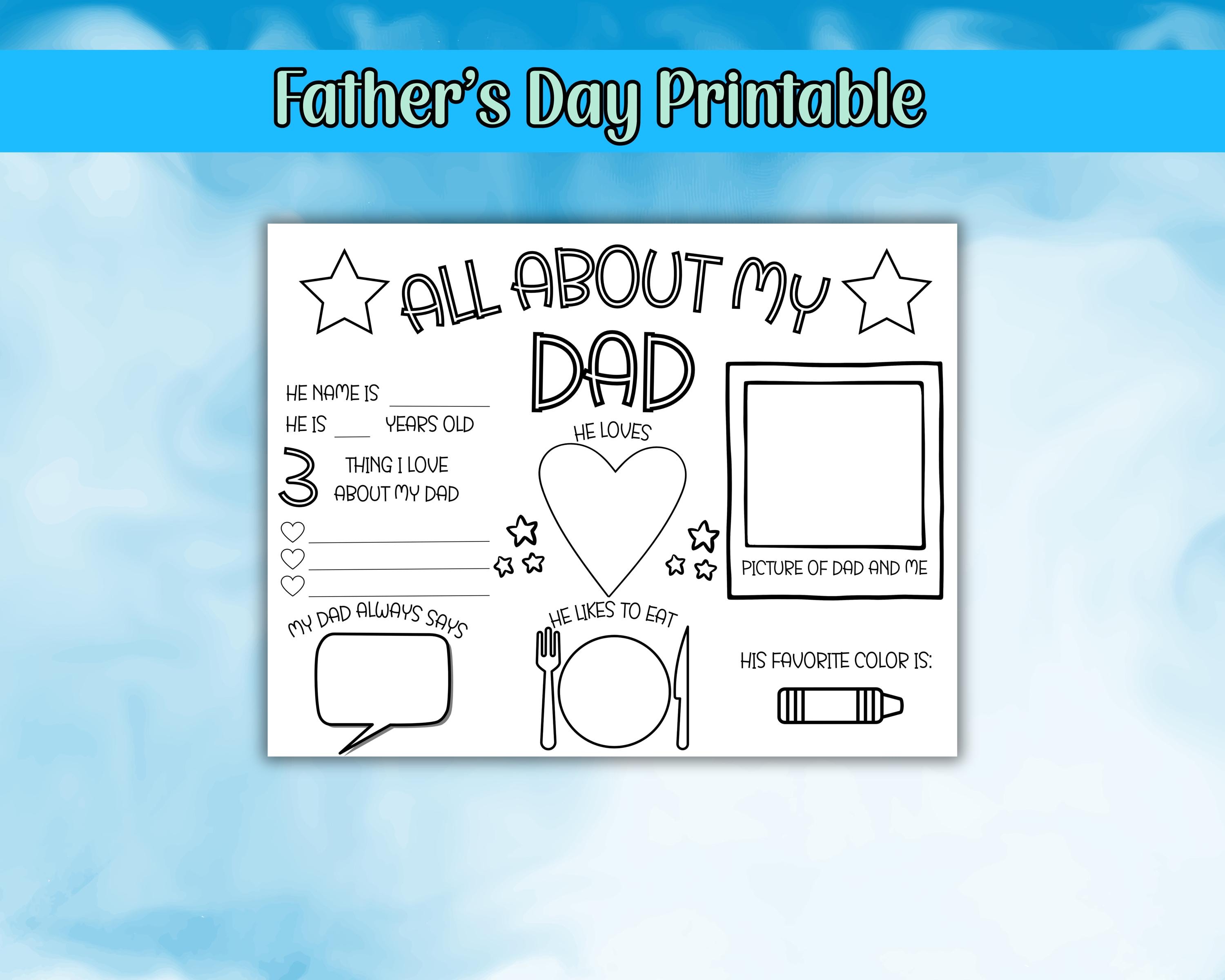 Father's Day Printable, All About My Dad, Fathers Day Gift, Card for ...