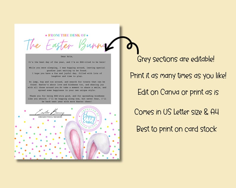 EDITABLE Letter From Easter Bunny, Colorful Printable Easter Letter, Easter Printable, Official Letter from The Desk of the Easter Bunny zdjęcie 2