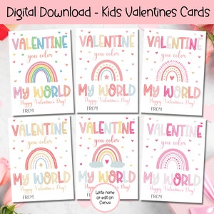 EDITABLE Printable Rainbow Valentines Cards, Classroom Valentines Day Cards, Kids Valentines, Rainbow Friends Valentines Day Cards, Gift Tag