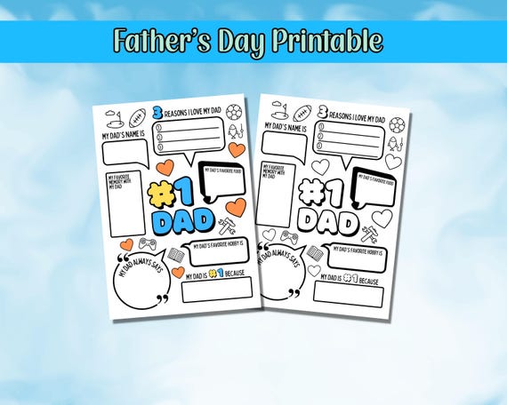 Father's Day Printable, All About My Dad, Fathers Day Gift, Card for Dad, Activity Page, Fathers Questionnaire, Fathers Day Activity